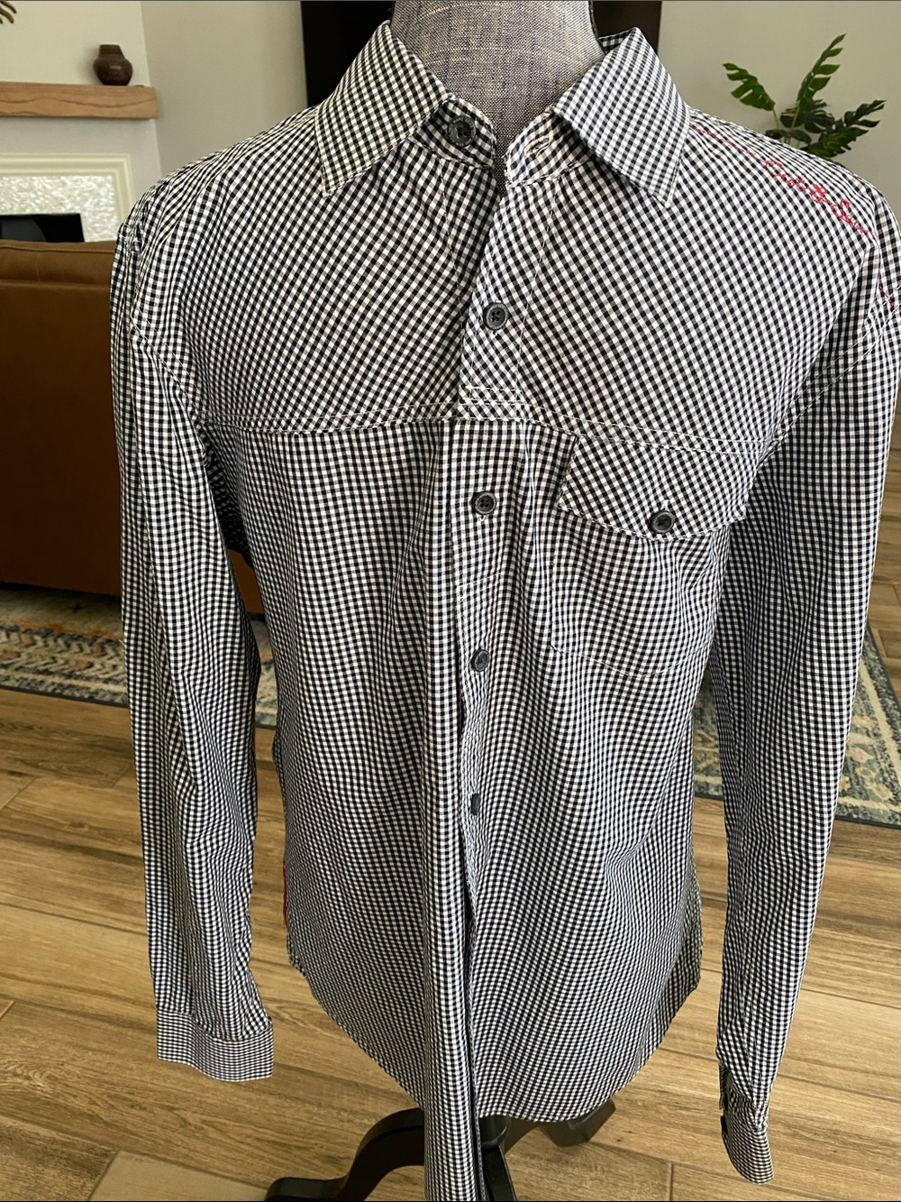 Marc Ecko Black & White Check Cotton Button-Down Shirt